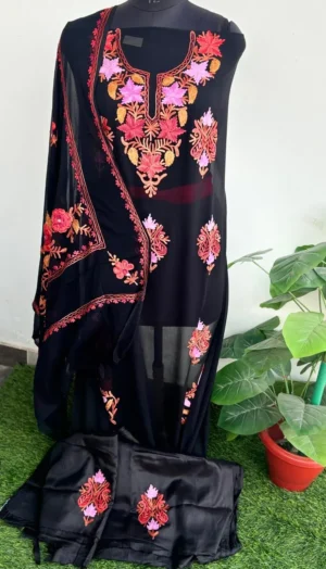 Elegant black outfit with floral embroidery, online ethnic store in India