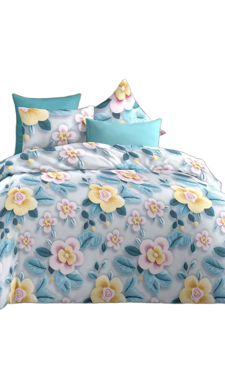 Floral patterned bed sheet in blue, online ethnic store in India